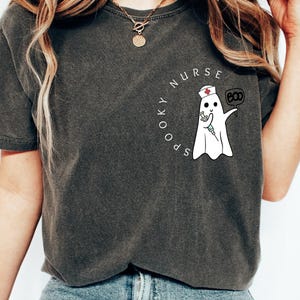 Comfort Colors Halloween Ghost Nurse Shirt,Spooky Nurse Shirt, Nurse Gift For Women, Spooky Season Shirt, Funny Nurse Hallowen Shirt image 3