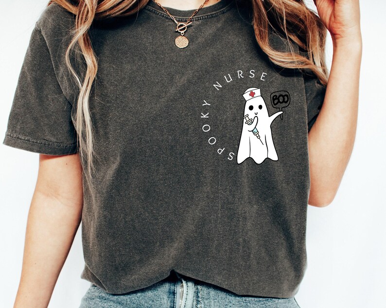 Comfort Colors Halloween Ghost Nurse Shirt,Spooky Nurse Shirt, Nurse Gift For Women, Spooky Season Shirt, Funny Nurse Hallowen Shirt image 3