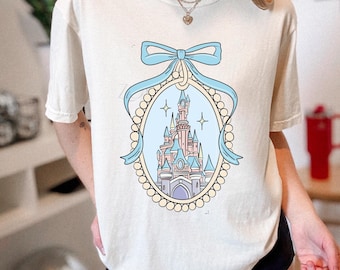 Comfort Color Disney Castle Bow Coquette Shirt, Magical shirt, Vintage Castle, Disney Family Vacation, Disney Kids,Princess castle Sketch