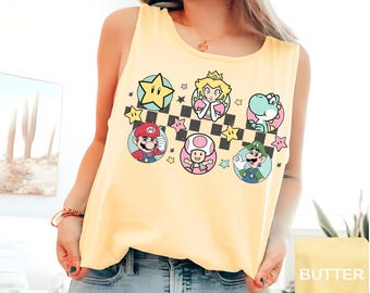 Comfort Colors Vintage Super Mario Tank Top, The Super Mario Bros Movie, Mario Trip,Cute Super Mario, Retro Mario 1985 Tank Top, Family Trip