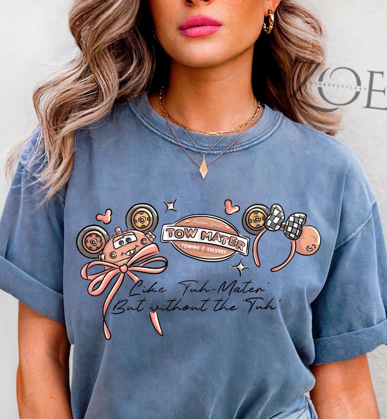 Disney Tow Mater Coquette Bow T-Shirt, Disney Cars Minnie Ears Tee,Mickey Tee, Mouse Head Ear Graphic Shirt, Radiator Springs Cute Pixar Top zdjęcie 4
