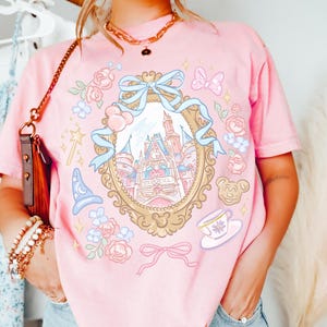 Coquette Bow Disney Castle Shirt, Magic Kingdom Girly Tee for Disney Girl Trip ,Walt Disney World Birthday ,Fantasia Baby Tee