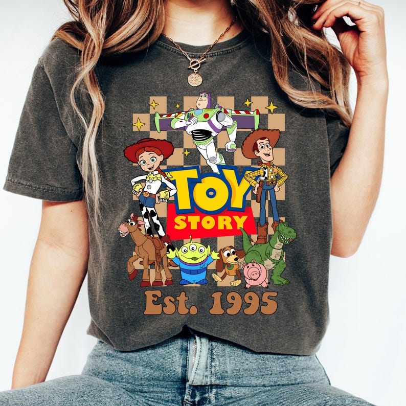Comfort Colors Checkered Toy Story Shirt, Disney World Toy Story Shirt, You Ve Got A Friend In Me Shirt, Toy Story Movie Characters Tee imagem 1