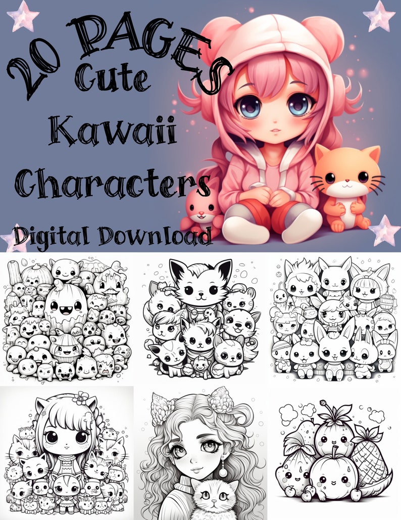 20 Cute Kawaii Coloring Pages Printable &amp; Digital Coloring PDF - Etsy