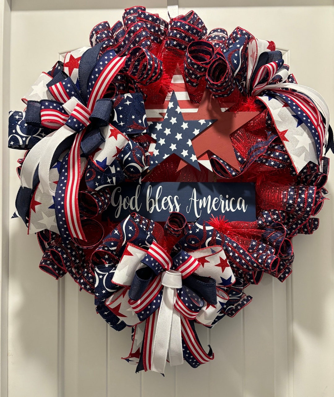 Patriotic Wreath for Front Door, Summer, USA, Americana Decor, 4th of ...