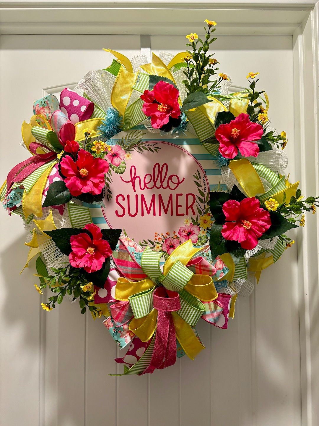 Summer Wreaths for Front Door, Tropical Wreath, Summer Wreath, Hibiscus ...