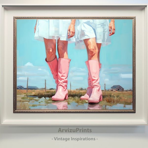 Wellington Boots Print | Pink Wellie Boot Print | Cool Artsy Aesthetic | Wellies Print | Decorative Funky Art | Pink Apartment Painting