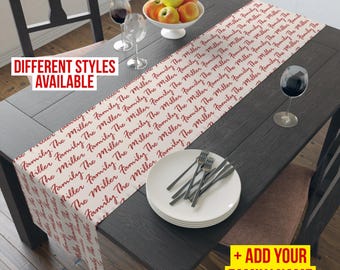 Personalized Family Name Table Runner, Custom Cotton & Poly Blend Dining Decor, Kitchen Table Linens, Housewarming Gift, Wedding Anniversary