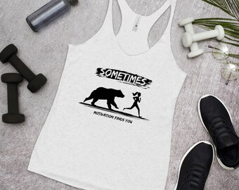 Funny Running Tank For Women, Motivation Finds You Bear Tank, Trail Runner Gift, Grizzly Bear Workout Top, Sarcastic Fitness Tank