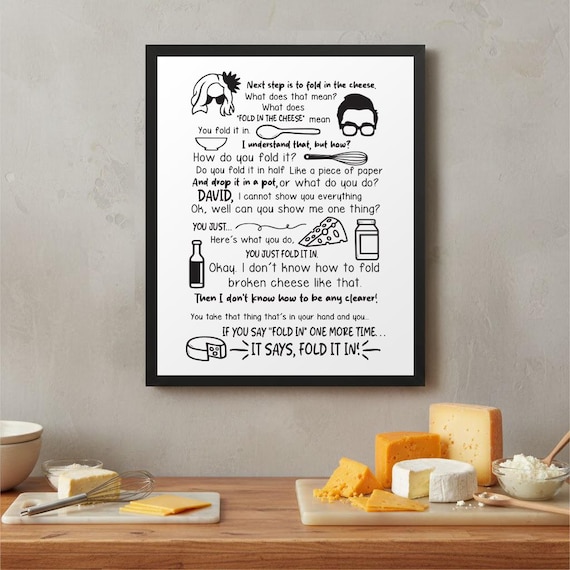 Schitt's Creek Wall Art | Fold in the Cheese Kitchen Poster, Moira and David Rose Quote, Funny Kitchen Decor, Minimalist Black and White Art