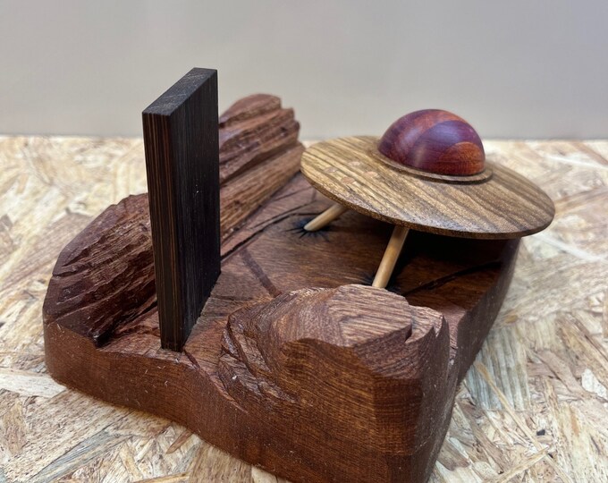 Wooden UFO/UAP zebrawood Wing With Dowel Inserts, Purple Heart and