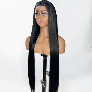30 Inch Black Lace Front Wig Extra Long Straight | 13x4 Frontal Synthetic Wig | Sleek Glueless Heat Resistant Wig