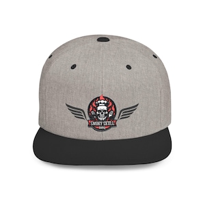 Skull Wings Flat Bill Snapback Cap, Edgy Fashion Hat, Streetwear Accessory, Perfect Gift for Biker Enthusiasts, Casual Style! Customizable!