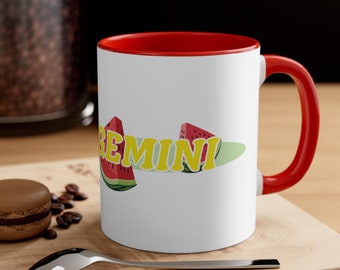 Gemini Watermelon Zodiac Accent Coffee Mug, 11oz