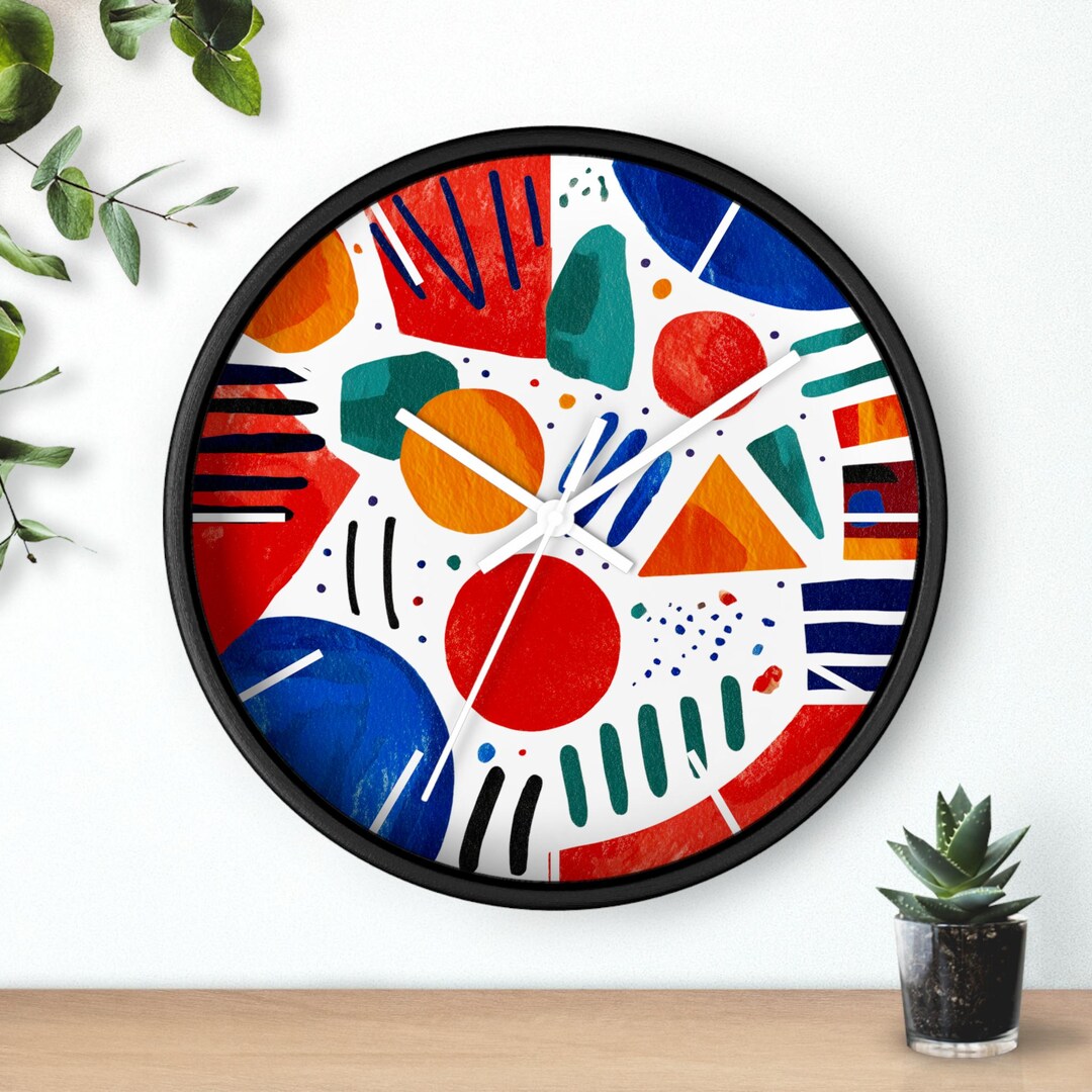 Modern Abstract Wall Clock With Colorful Geometric Shapes in Bold Red ...