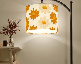 Groovy 70s Arc Floor Lamp Retro Floral Shade Vintage Home Decor