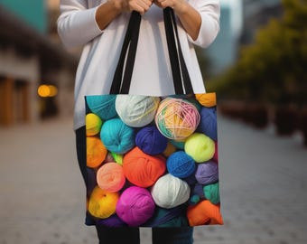 Colorful Yarn Ball Tote Bag for Everyday Use,Fun and Functional Knitting Inspired Shoulder Bag for Shopping, Work, and Daily Essentials