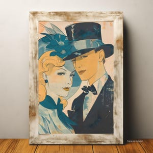 Vintage Couple Poster, Art Deco Style Wall Art, Elegant Retro Fashion Print, Roaring Twenties Illustration, Classic Romantic Artwork