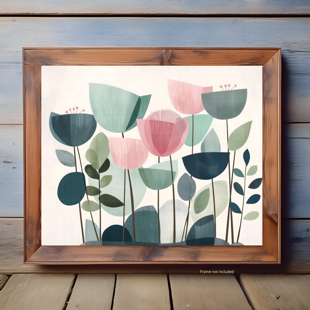 Mid Century Modern Floral Wall Art Print, Vintage Style Botanical ...