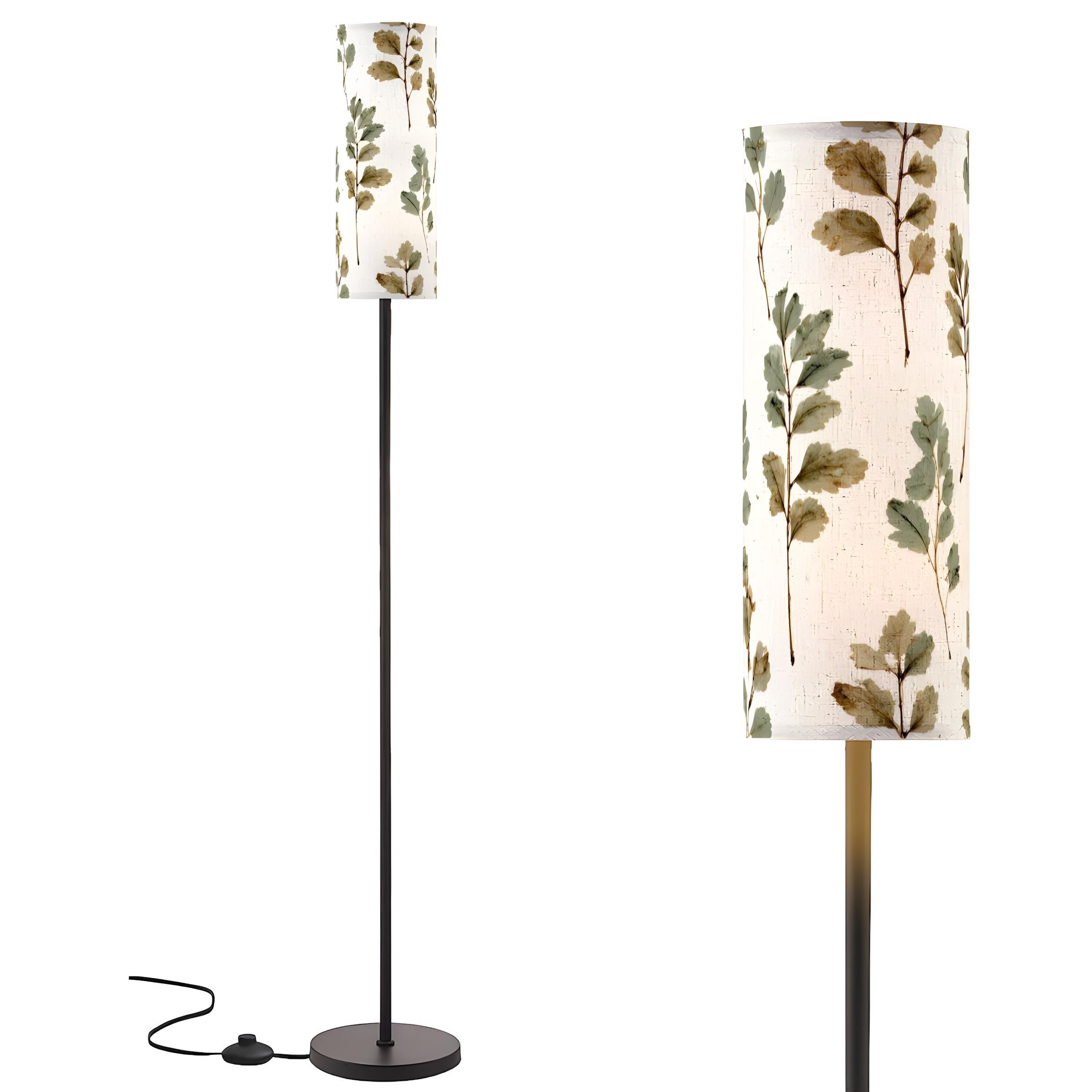 Tall Botanical Leaf Pattern Cylinder Floor Lamp with Soft Nature Inspired Lighting for Rustic, Boho, or Modern Farmhouse Decor