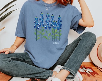 Texas Bluebonnet Floral Graphic Tee - Comfort Colors State Flower T-Shirt for Nature Lovers and Southern Pride