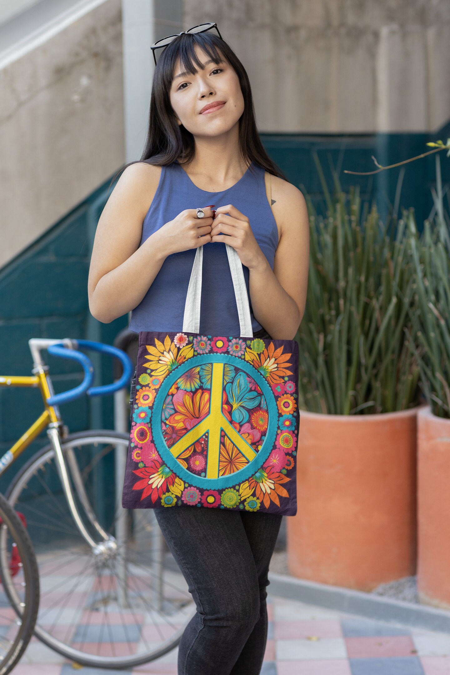 USA 60s Vintage Flower Fabric bag 2WAY
