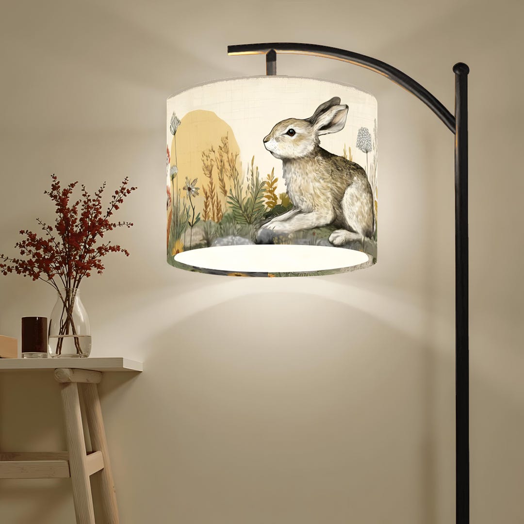 Mid Century Arc Floor Lamp With Rabbit Shade Woodland Nature Lighting ...