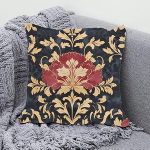Damask Faux Suede Throw Pillow Cover Vintage-Inspired Elegant Baroque Decorative Cushion with Luxurious Floral Pattern