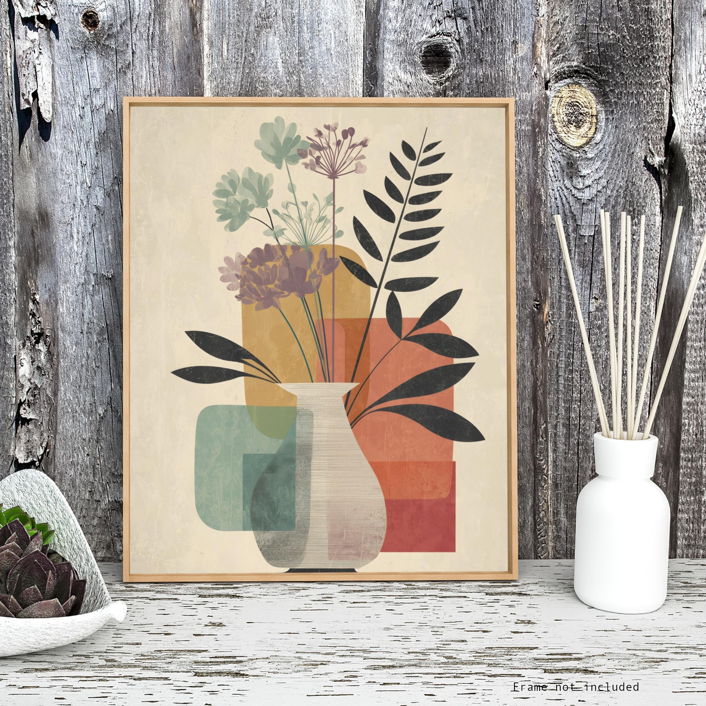 Mid Century Modern Floral Vase Wall Art Print Minimalist Botanical