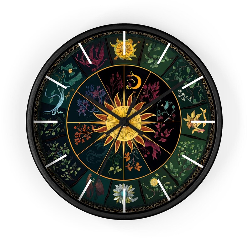 Sun and Moon Botanical Wall Clock, Colorful Nature Art Clock With ...