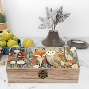 Whimsical Fox and Owl Wooden Keepsake Box: Woodland Jewelry Storage