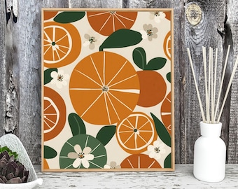 Citrus Fruit Wall Art Print, Modern Orange Kitchen Poster, Bold Retro Fruit Illustration, Vibrant Minimal Decor for Dining or Pantry
