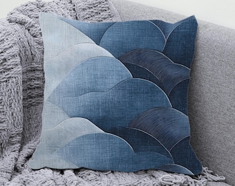 Capa de almofada azul moderna, capa de almofada de onda minimalista, almofada texturizada elegante, almofada decorativa azul-marinho, toque de casa elegante