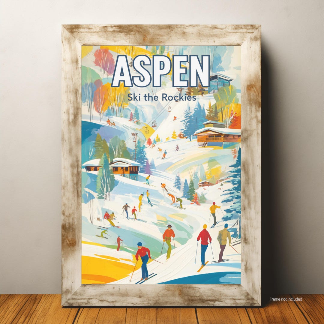 Aspen Ski the Rockies Poster, Vintage Ski Resort Wall Art Print, Retro ...