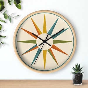 Mid Century Modern Wall Clock Atomic Starburst Clock Retro Palm Springs Decor