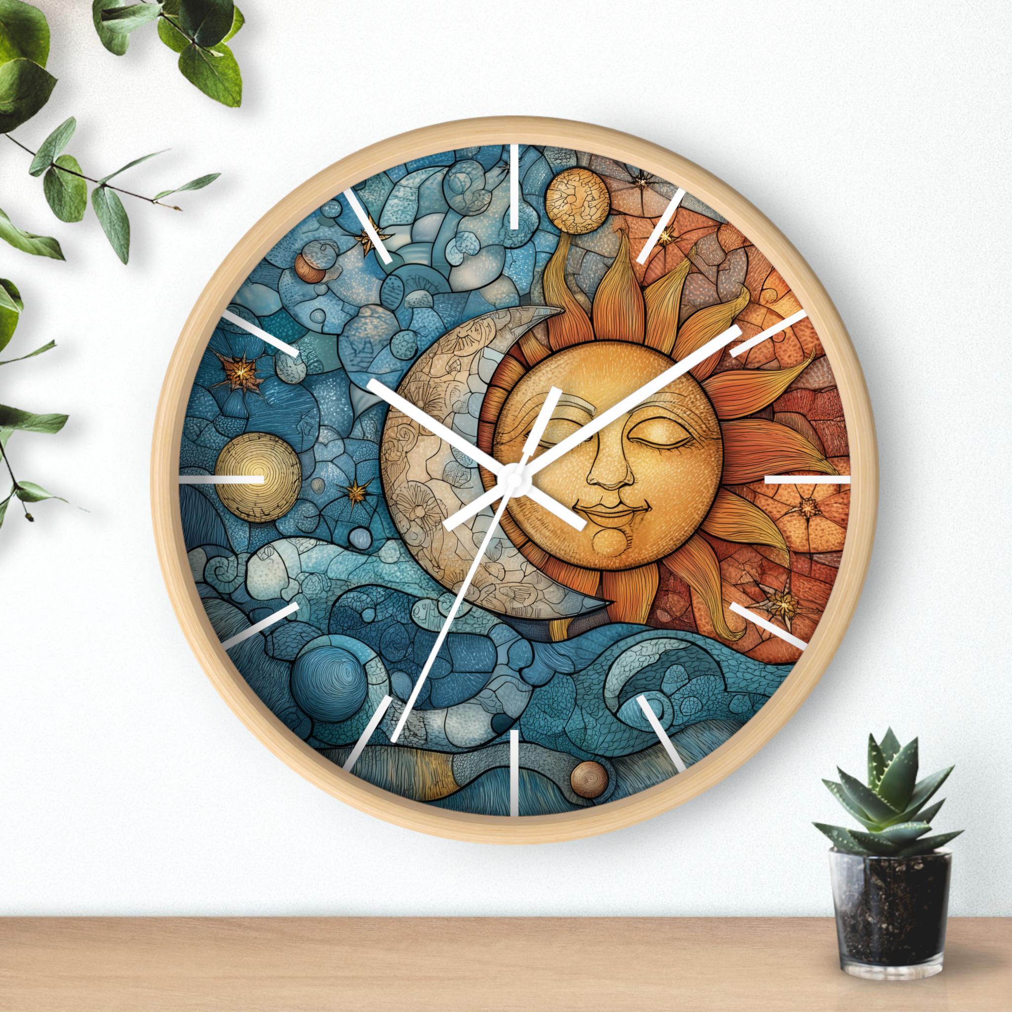 サノバロックheat MOON heart & gut vibes EARTH Sun and Moon Astrology Wall Clock, Celestial Boho Timepiece With