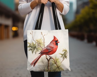 Red Cardinal Tote Bag Botanical Bird Art Nature Lover Gift Garden Market Bag