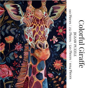 Colorful Giraffe Jigsaw Puzzle with Floral Background | Unique Animal Art Puzzle for Relaxation & Fun Gift | Vibrant Giraffe Puzzle