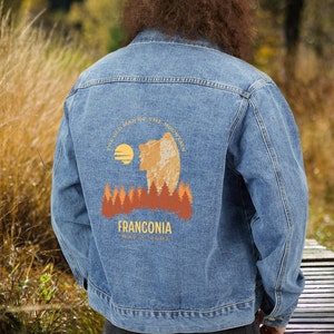 Alter Mann des Berges Jeansjacke, New Hampshire Symbol, Franken New Hampshire nostalgische Touristenattraktion Souvenir