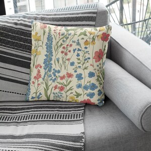 Wildflower Throw Pillow Cover with Colorful Floral Design, Cottagecore Home Decor, Soft Accent for Living Room or Bedroom