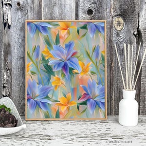 Vibrant Floral Wall Art Print - Colorful Blue and Yellow Flowers Design for Home Decor, Living Room, Bedroom, or Office