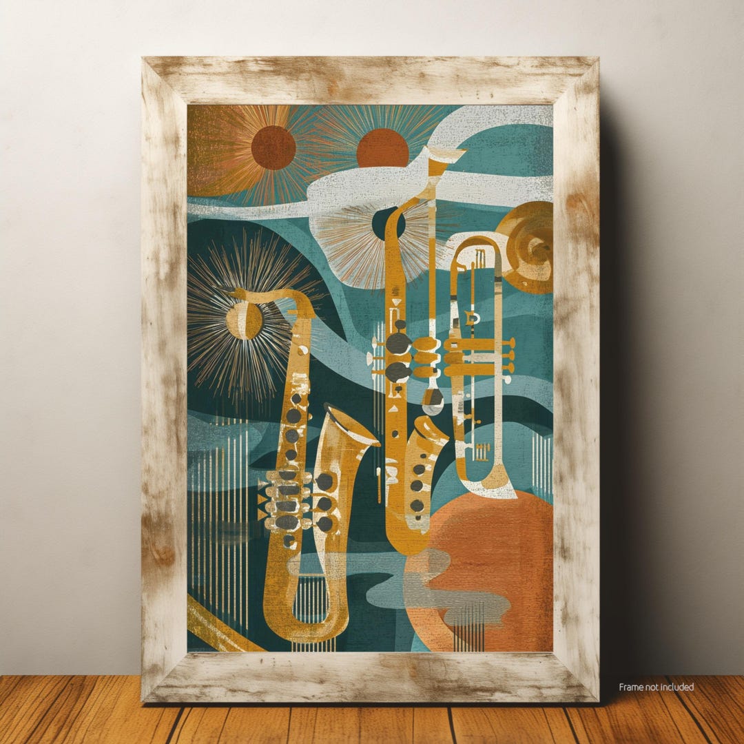 Abstract Jazz Instrument Wall Art Print Saxophone and Trumpet Poster in ...