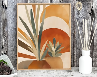 Boho Desert Plant Wall Art Print - Warm Earth Tone Abstract Botanical Poster for Modern Southwest or Minimalist Home Decor