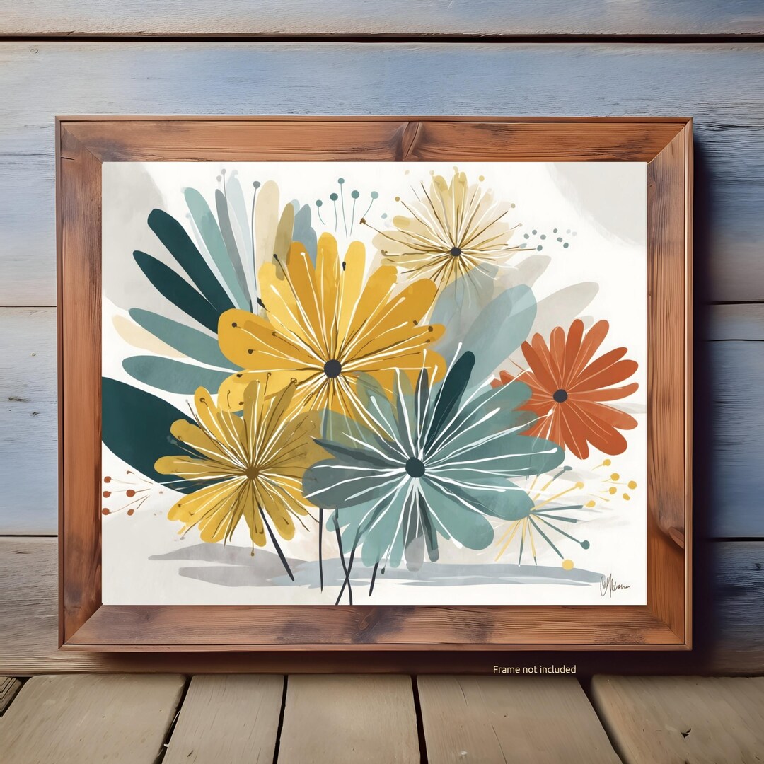 Mid Century Modern Flower Wall Art Print, Abstract Botanical Floral ...