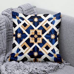 Geometric Pattern Throw Pillow Cover with Elegant Navy and Gold Design, Modern Decorative Cushion Cover for Stylish Home Decor