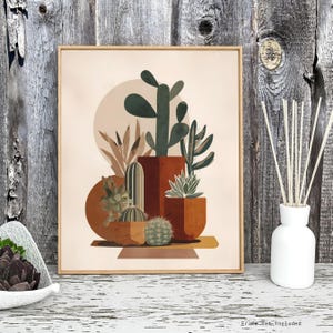 Desert Succulent and Cactus Wall Art Print Minimalist Boho Botanical Poster in Earth Tones for Southwest Decor or Plant Lover Gift