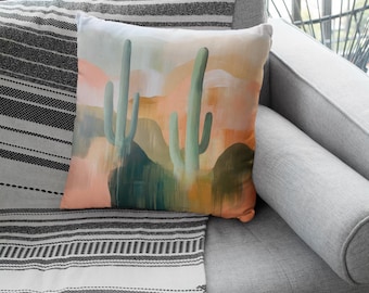 Desert Cactus Throw Pillow Cover, Southwest Boho Cushion Cover, Abstract Succulent Pillow, Earth Tone Home Decor, Modern Western Style
