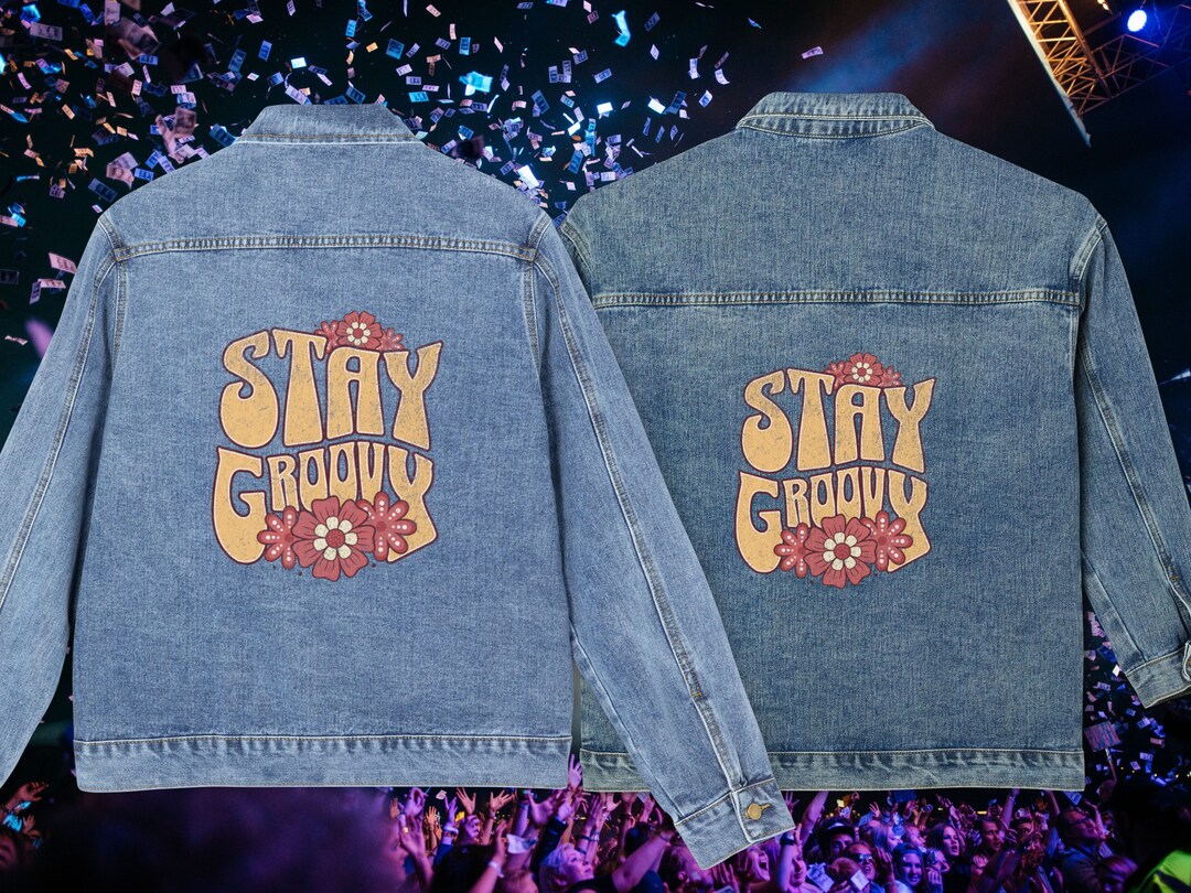 Retro Denim Jacket With Stay Groovy Design, Vintage Style Jean Jacket ...