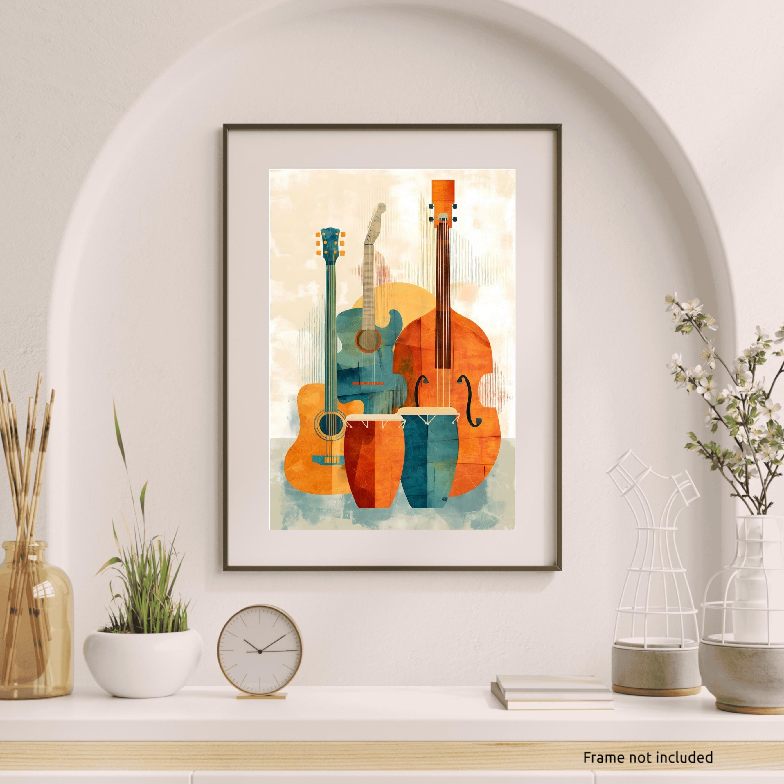 Retro Music Instrument Wall Art Print Mid Century Modern Poster ...