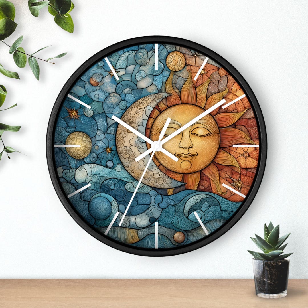 Sun and Moon Astrology Wall Clock, Celestial Boho Timepiece With Cosmic ...